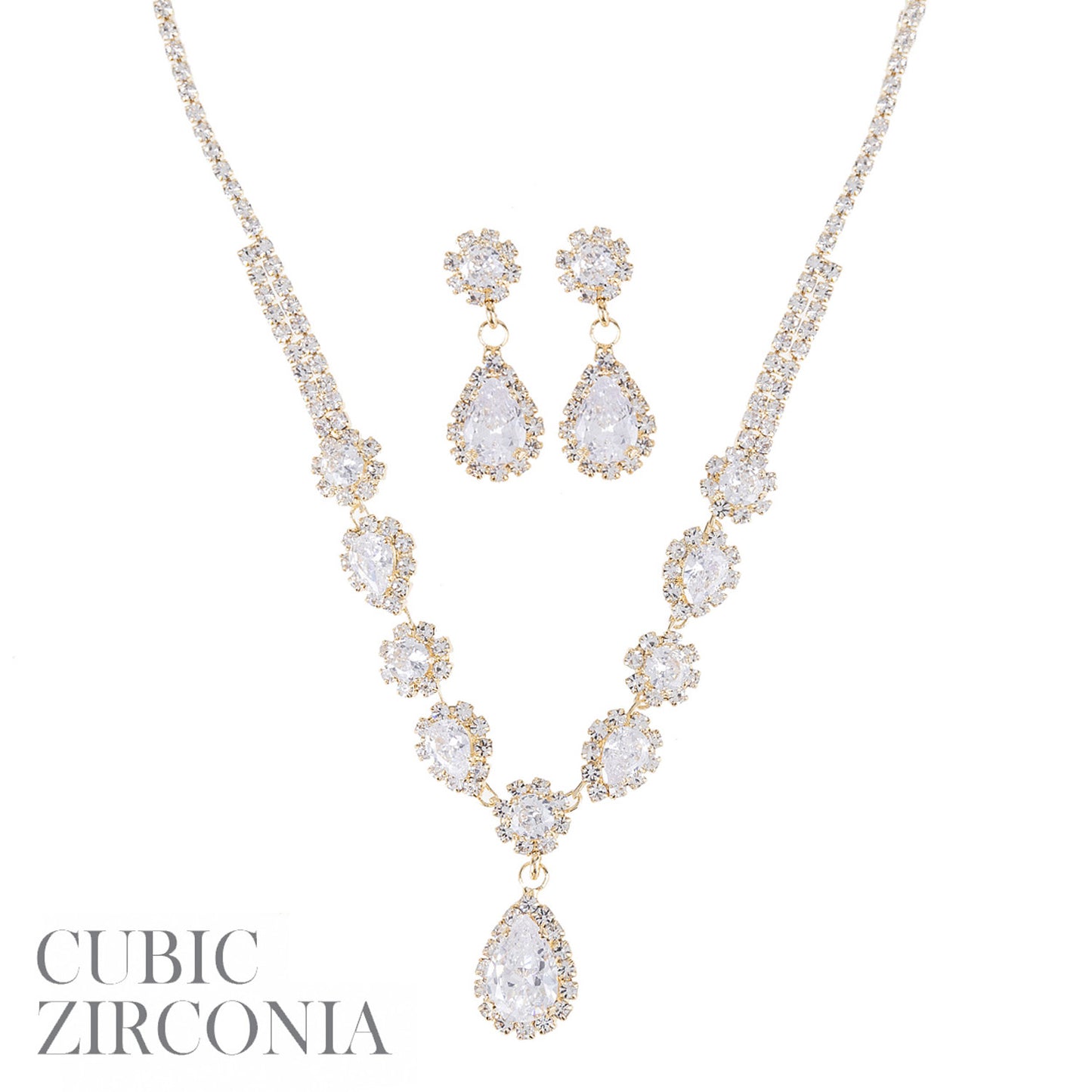 CZ Flower Teardrop Set